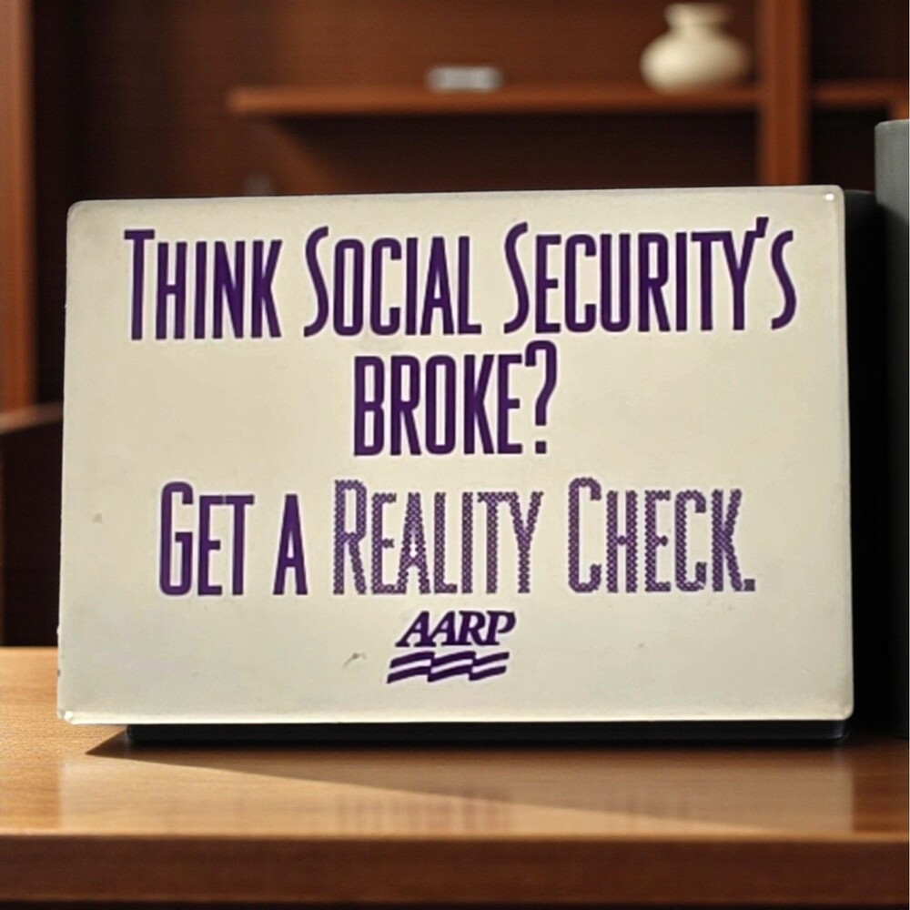 Vintage AARP Social Security Pin Think Social Security’s Broke Purple White